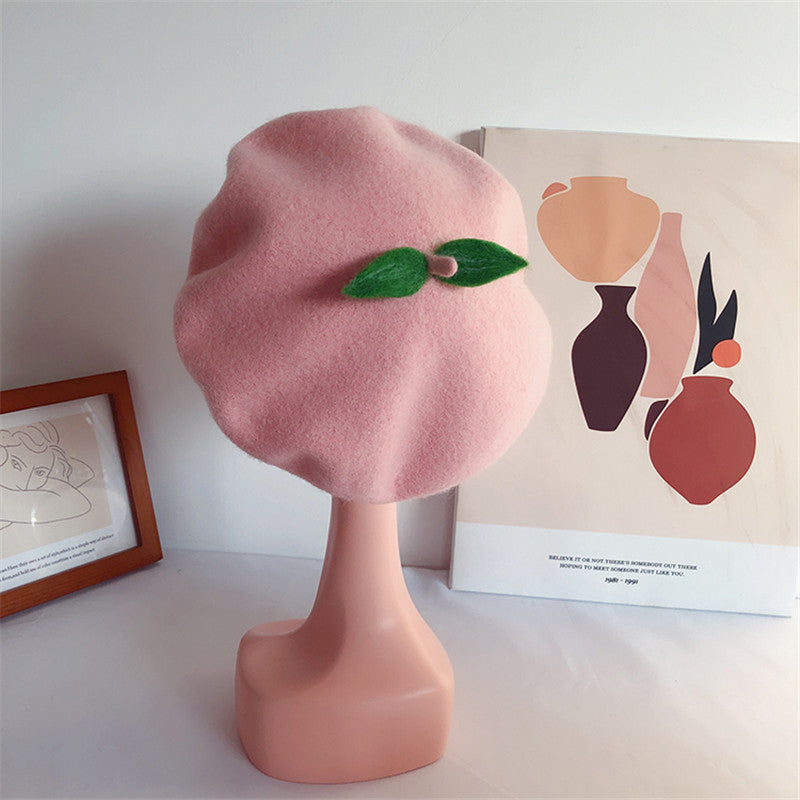 HANDMADE WOOL PEACH LEAF BERET UB3189