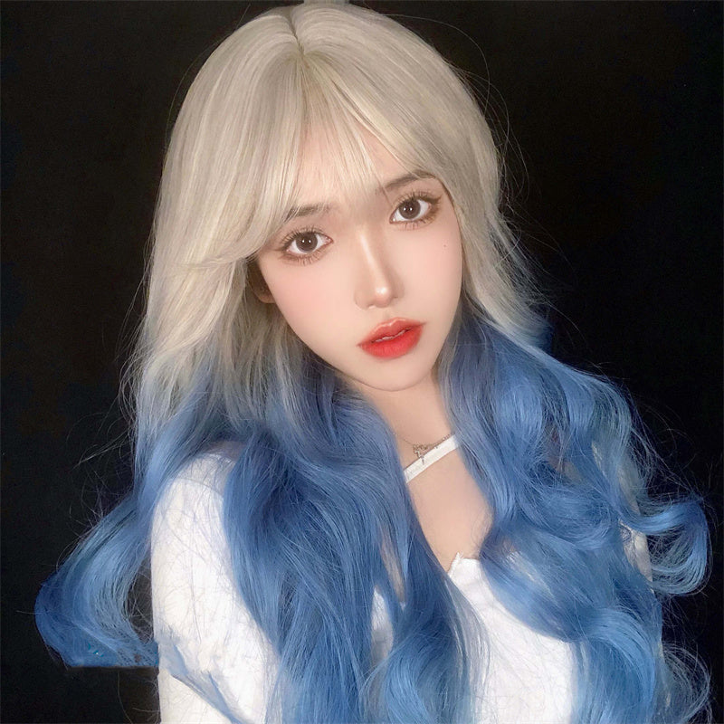 Harajuku Gradient Blue Long Curly Wig UB6143