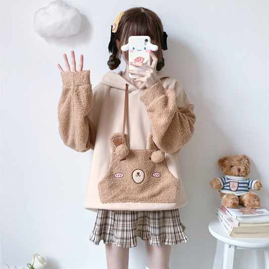 KHAKI CUTE BEAR EARS HOODIE UB3403