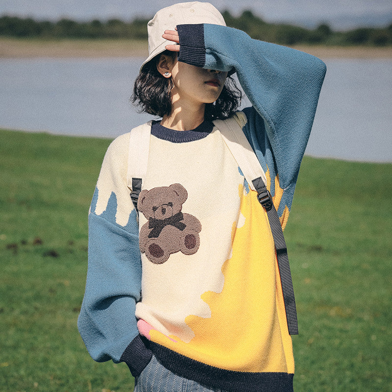 CUTE BEAR FASHION COLOR PULLOVER COUPLE SWEATER UB3439