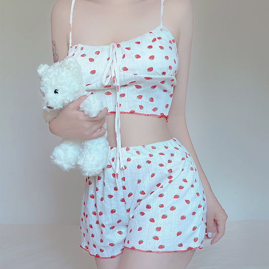 Thin Camisole Shorts Suit Strawberry Home Wear UB7332