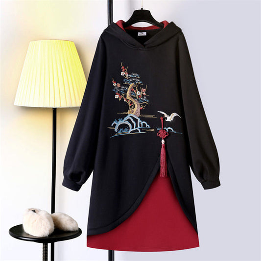 BLACK CHINESE HANFU EMBROIDERED HOODIE UB3299