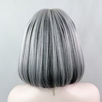 Platinum Highlighted Black Short Straight Hair Wig UB3504