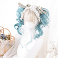 CREAMY WHITE GRADIENT BLUE LONG CURLY WIG UB3366