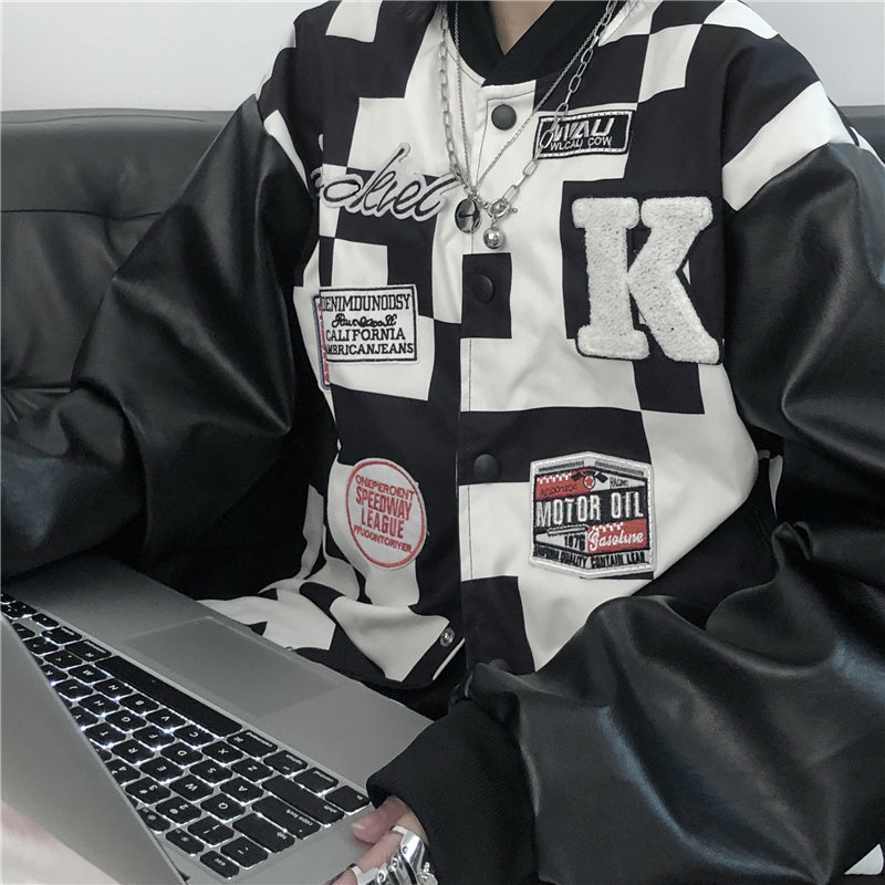 [@denitsa.vasileva] Retro black and white checkerboard jacket UB3449