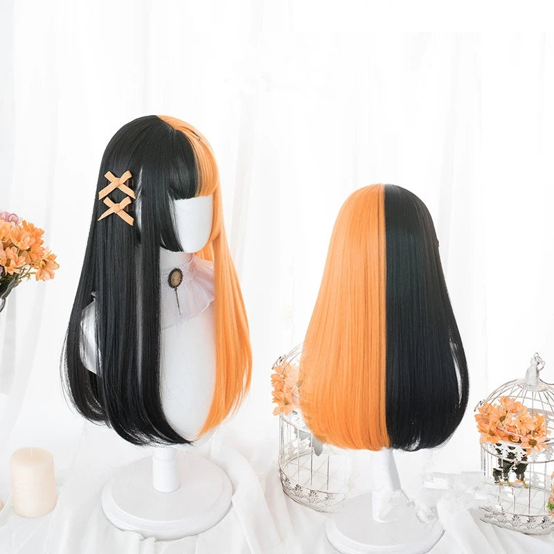 "HALF BLACK HALF ORANGE" WIG D041523