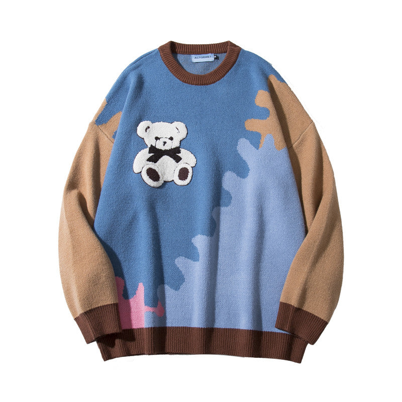 CUTE BEAR FASHION COLOR PULLOVER COUPLE SWEATER UB3439