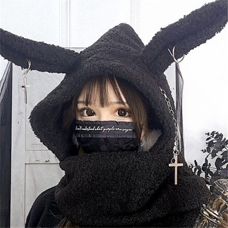 Chain Long Lamb Fur Rabbit Ear Hat Scarf ER5754