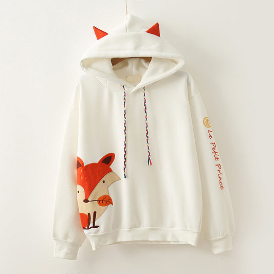 "2 COLORS HARAJUKU  EMBROIDERED FOX" HOODIE K102707