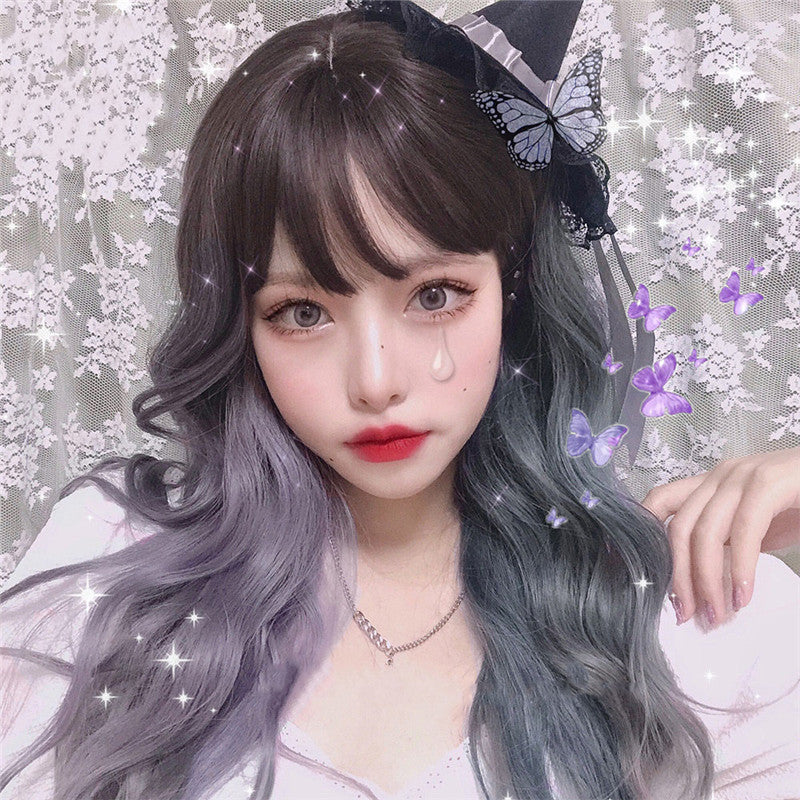 "GRADIENT GRAY BLUE PURPLE LONG CURLY HAIR" WIG H081804