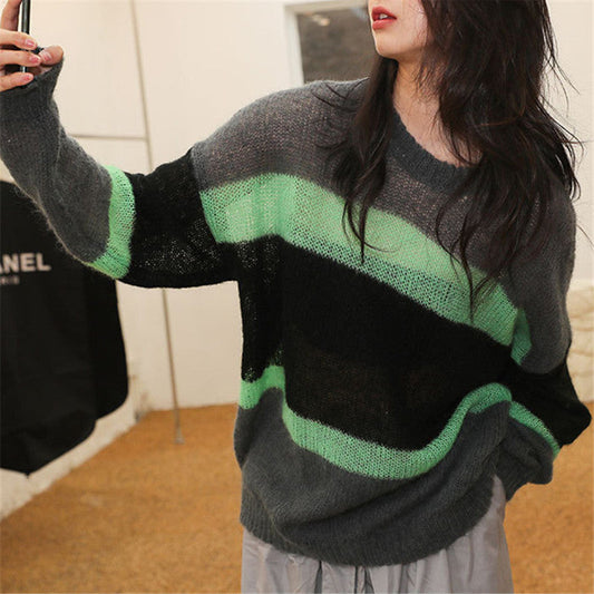 Contrasting Color Sweater Loose Pullover Sweater ER5843