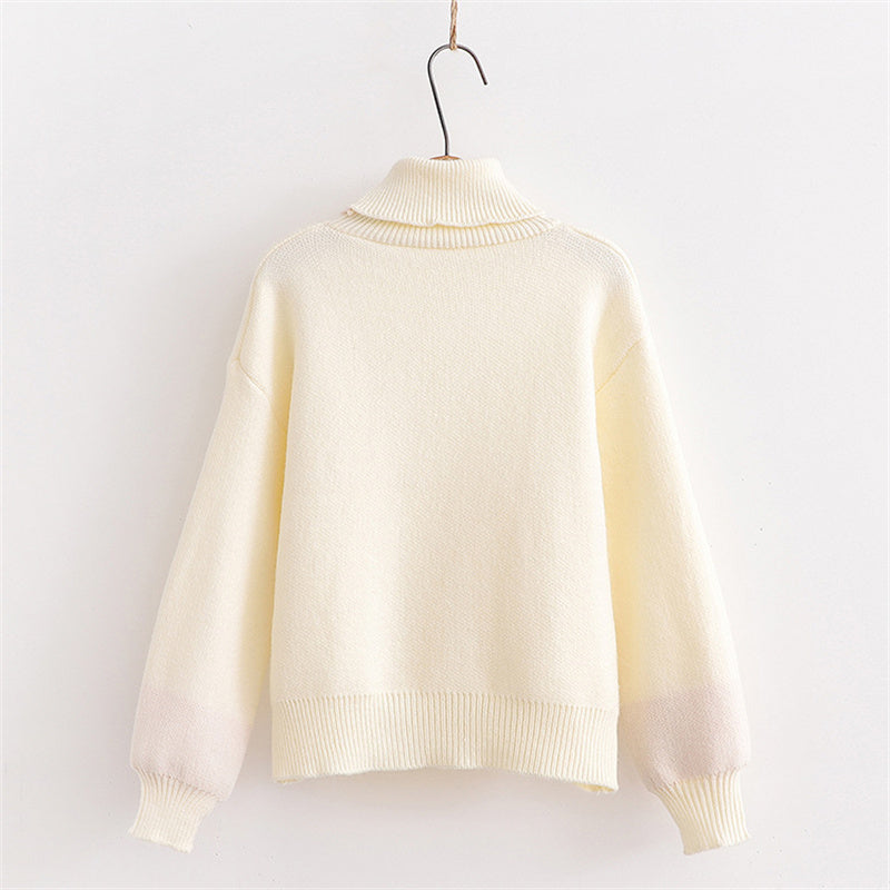 Embroidered Cartoon Turtleneck Sweater UB6185
