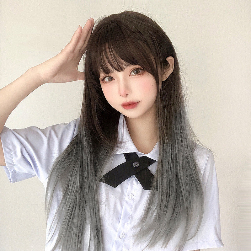 BROWN GRADIENT GRAY LONG STRAIGHT WIG UB3319