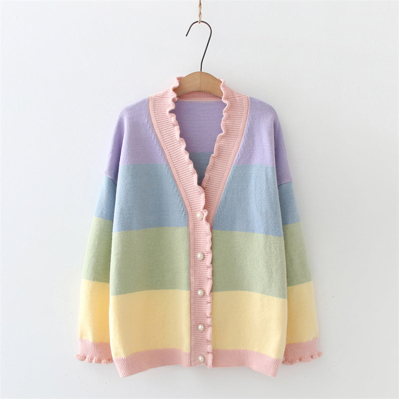Rainbow Striped Cardigan Sweater UB6190