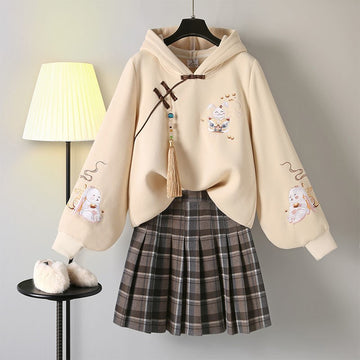 TWO-PIECE CHINESE STYLE COSTUME HOODIE SHORT SKIRT UB3309
