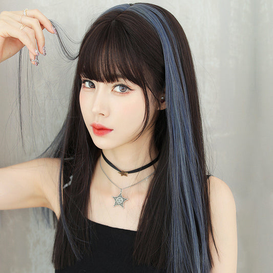 AIR BANGS SMOG BLUE HIGHLIGHTING LONG STRAIGHT WIG UB2583