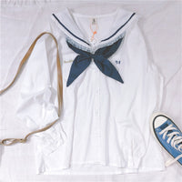 "SWEET NAVY COLLAR LACE BOW" LONG SLEEVE SHIRT Y031707
