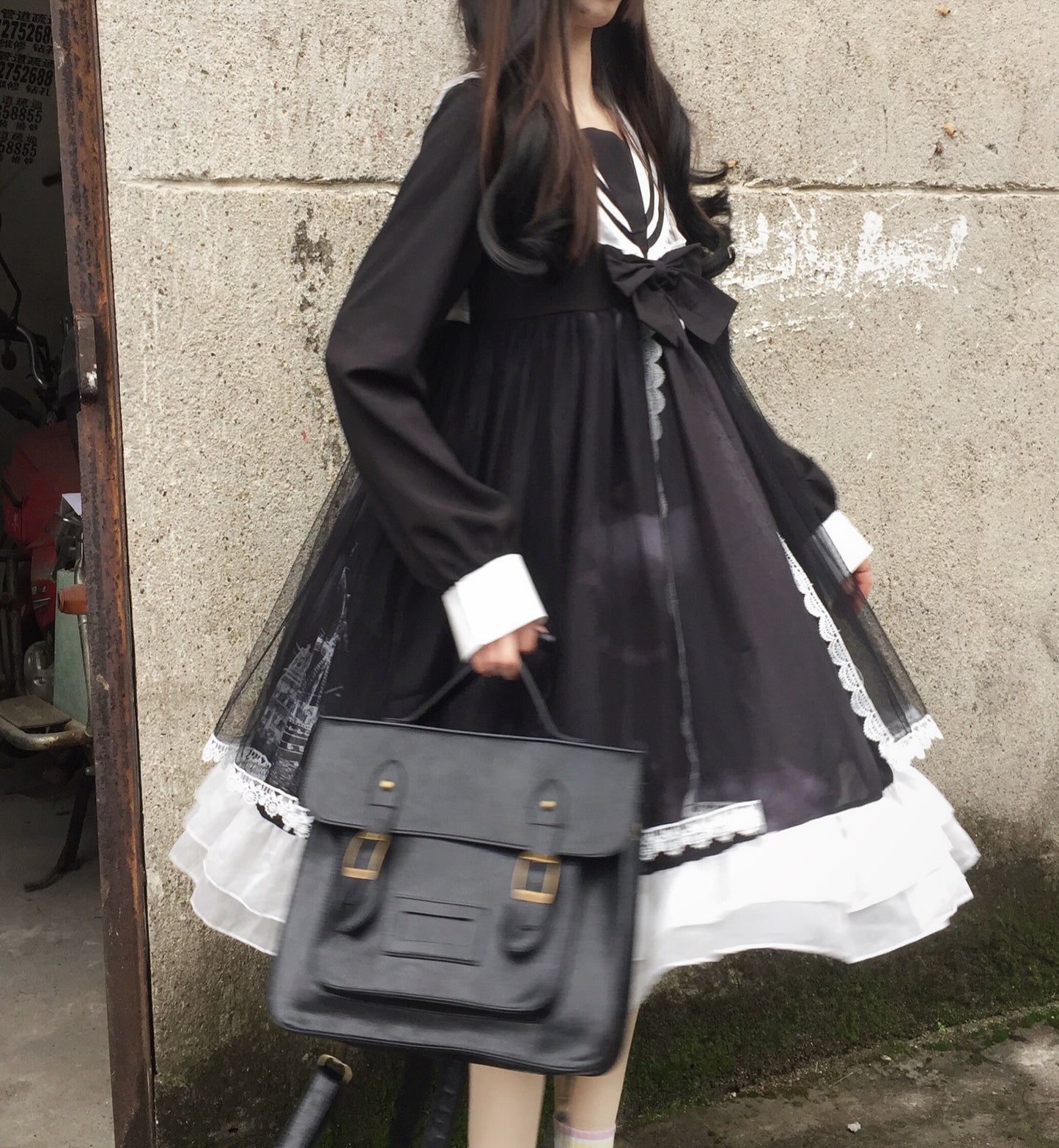 Original Design Lolita Cloud Moon Navy Collar Dress UB6314