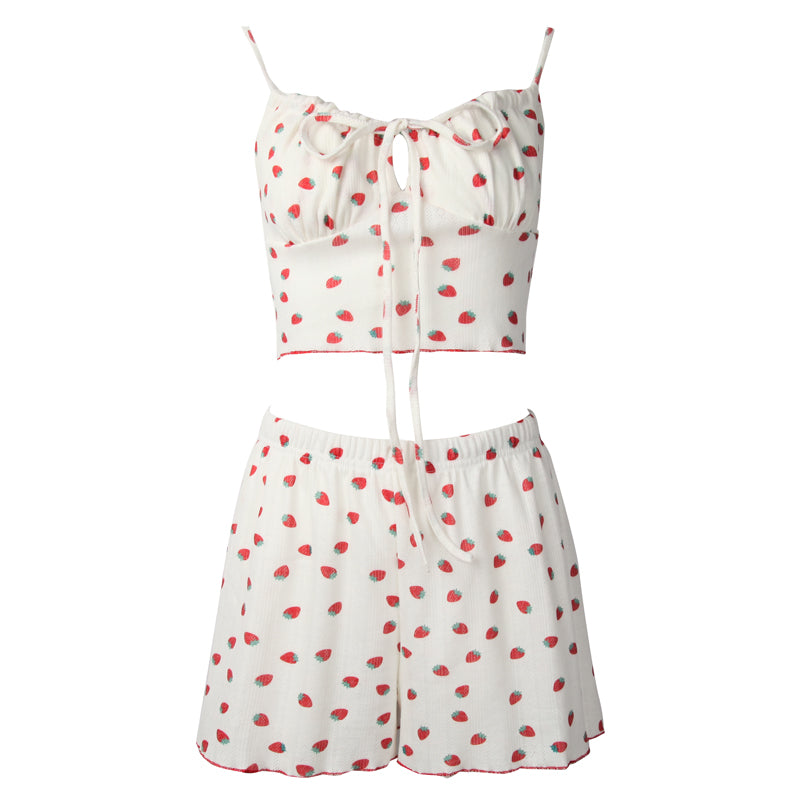 Sweet Strawberry Print Crop Camisole Shorts Set UB6301