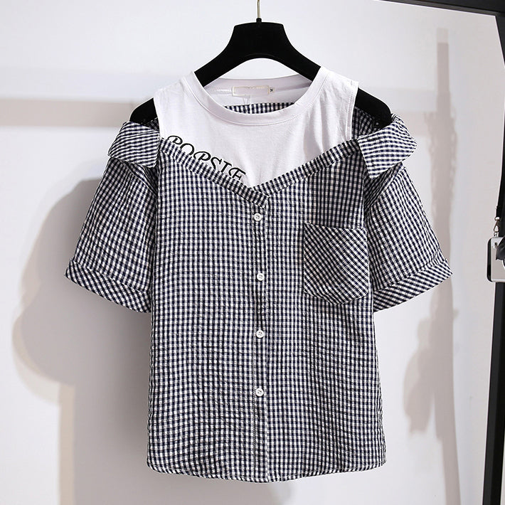 Plaid Strapless Shirt Short Pants Two piece Set UB6307