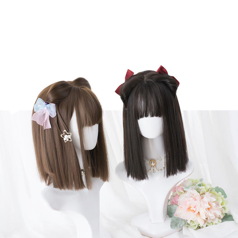 " BLACK BROWN SHORT STRAIGHT HAIR " WIG H081303