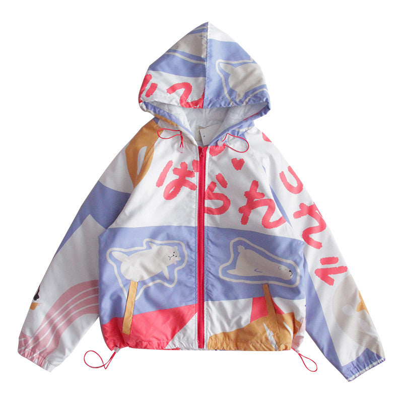 CUTE PRINTED COTTON COAT SHORT PLUS FLEECE COAT UB3214