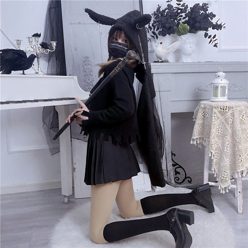 Chain Long Lamb Fur Rabbit Ear Hat Scarf ER5754