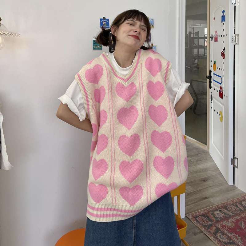 PINK/BLACK KNIT SWEATER LOVE VESTS UB3152