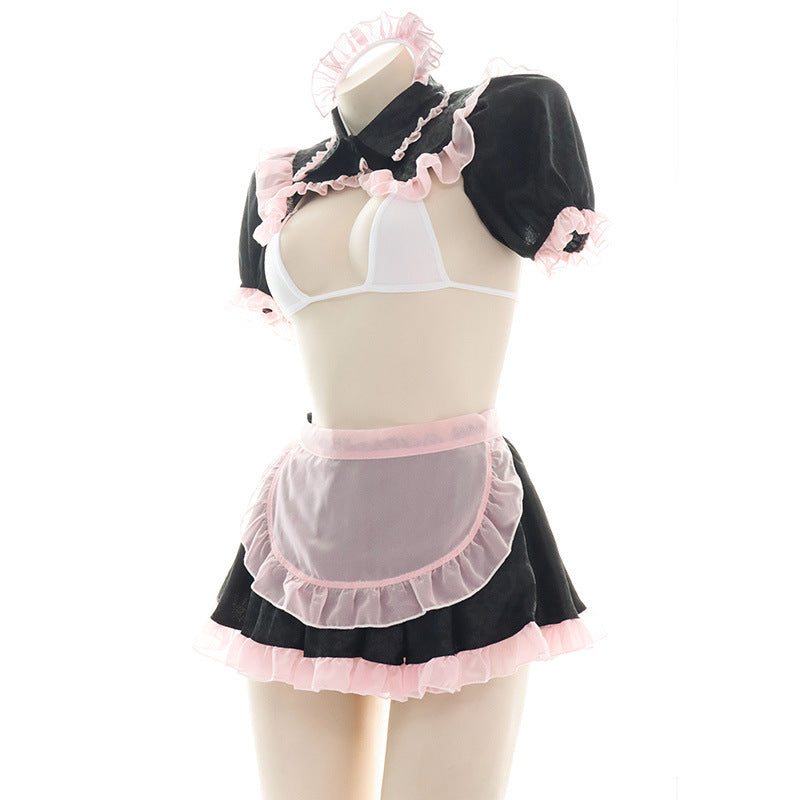 Black Pink Chiffon Nightdress Set UB6260