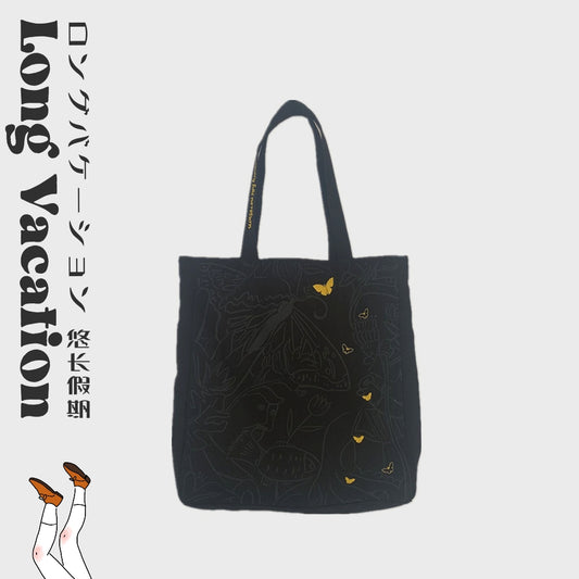 "BLACK BUTTERFLY EMBROIDERED CANVAS" BAG UB2418