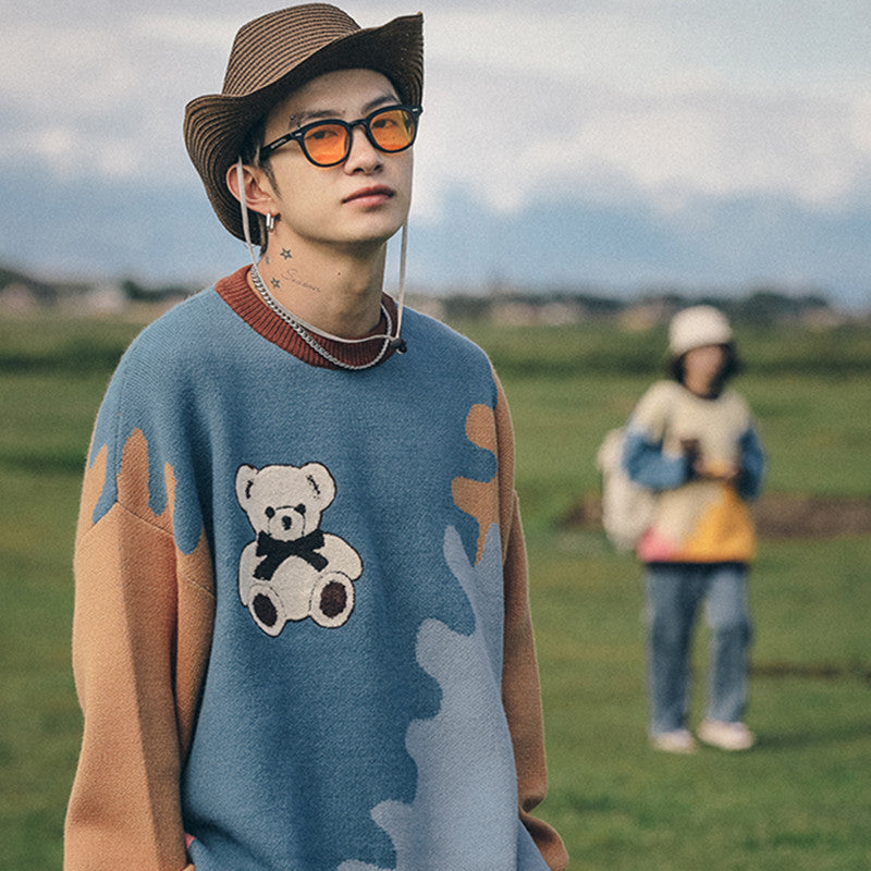 CUTE BEAR FASHION COLOR PULLOVER COUPLE SWEATER UB3439