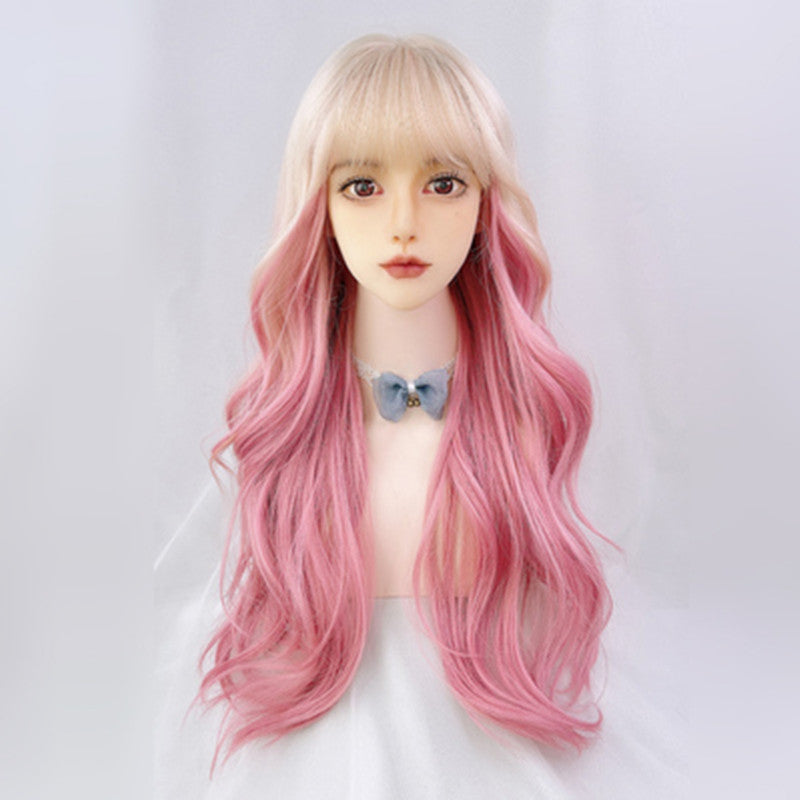 Gradient Pink Highlighting Long Curly Wig UB6127