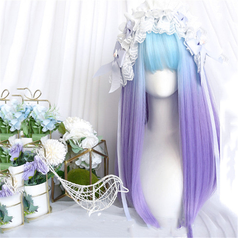 Lolita Gradient Blue Purple Long Straight Wig UB3235