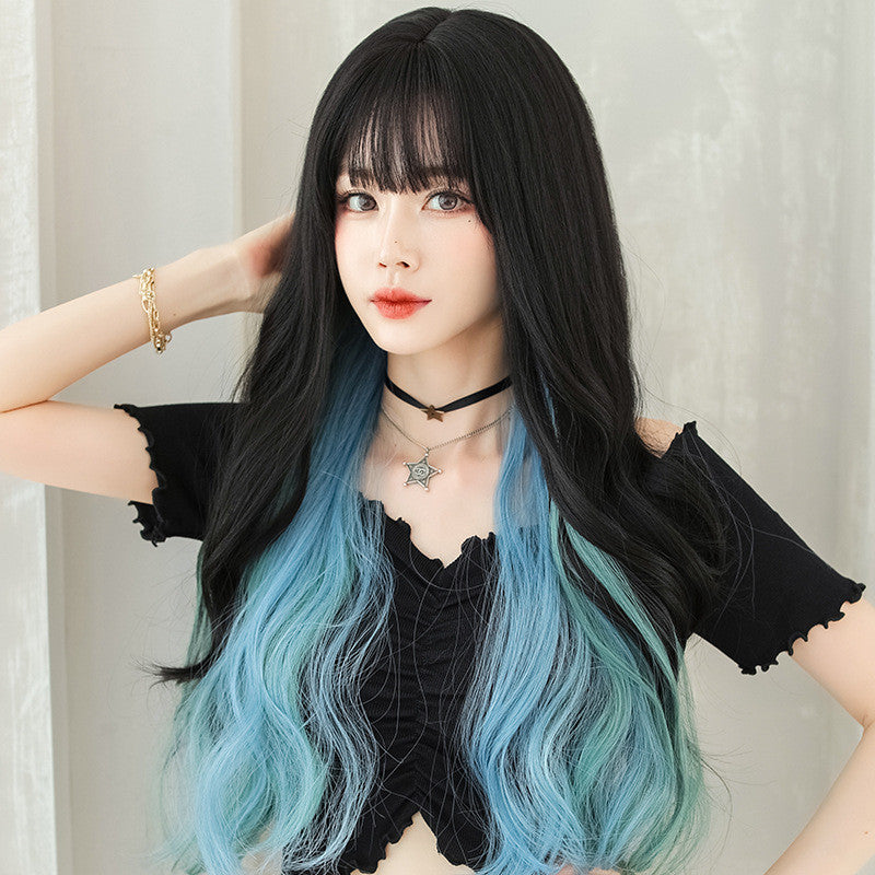 AIR BANGS BLACK BLUE LONG CURLY WIG UB3337