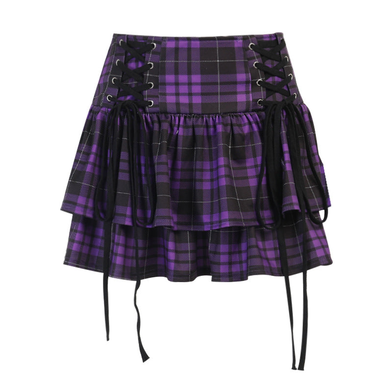 Sexy Cute Purple Plaid Tie Skirt UB6247