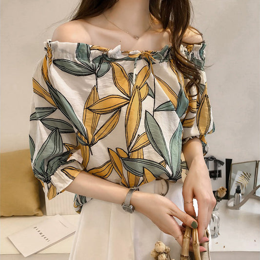 "LEAF PRINT" CHIFFON SHIRT K070902