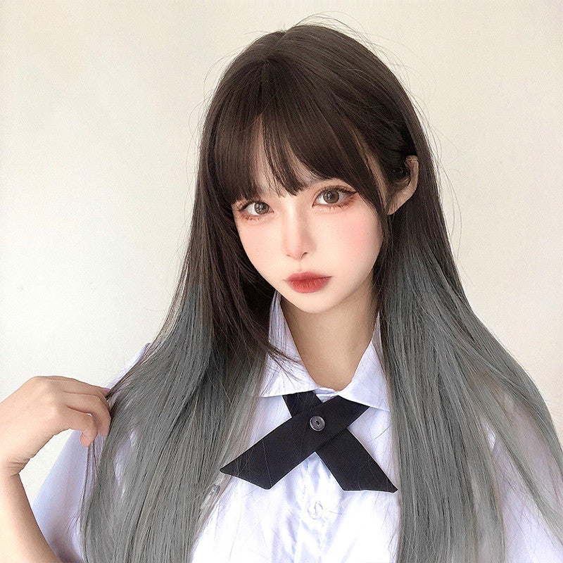 BROWN GRADIENT GRAY LONG STRAIGHT WIG UB3319
