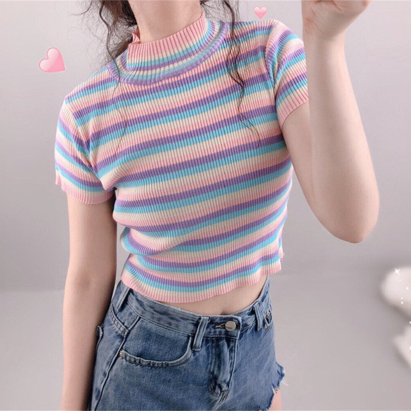 [@himecoser ] "PASTEL STRIPES" TEE K061501