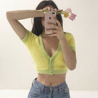 [@jessicabelkin] "YELLOW KNIT CUTE SHORT SLEEVE" CARDIGAN TOP K050405REVIEW