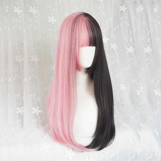Half Black Half Pink Long Straight Wig   UB96044