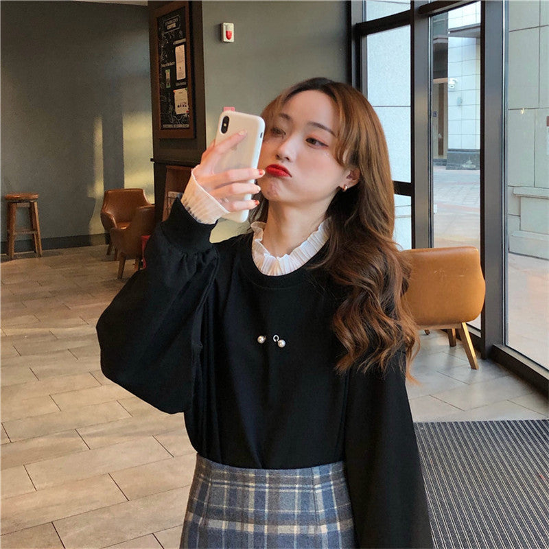 RED/BLACK BEADED LONG SLEEVE PULLOVER UB3363