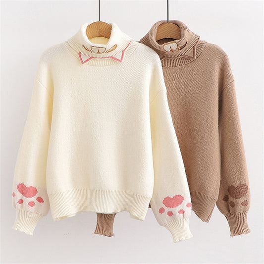 Embroidered Cartoon Turtleneck Sweater UB6185