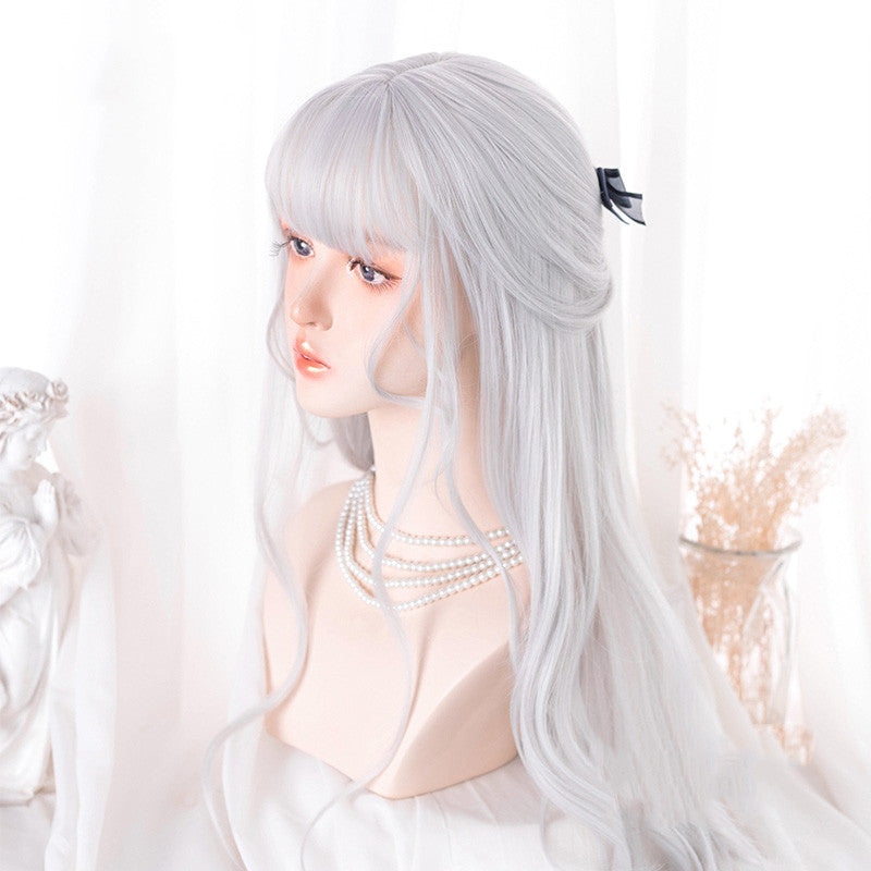 GRAY WHITE BANGS LONG CURLY WIG UB3368