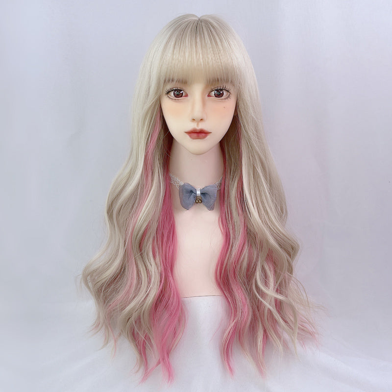 Gradient Pink Highlighting Long Curly Wig UB6127
