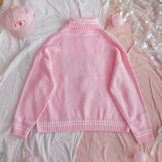 Pink Strawberry Turtleneck Loose Sweater  UB96039