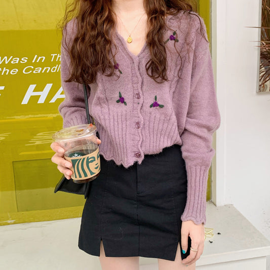 "FLORAL EMBROIDERY KNITTED" CARDIGAN N110505