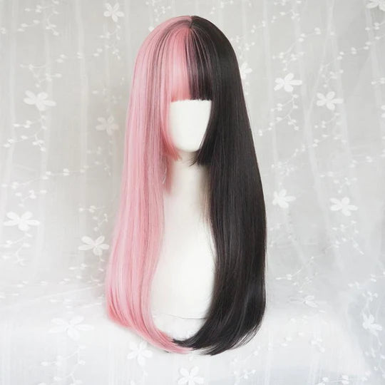 Half Black Half Pink Long Straight Wig   UB96044