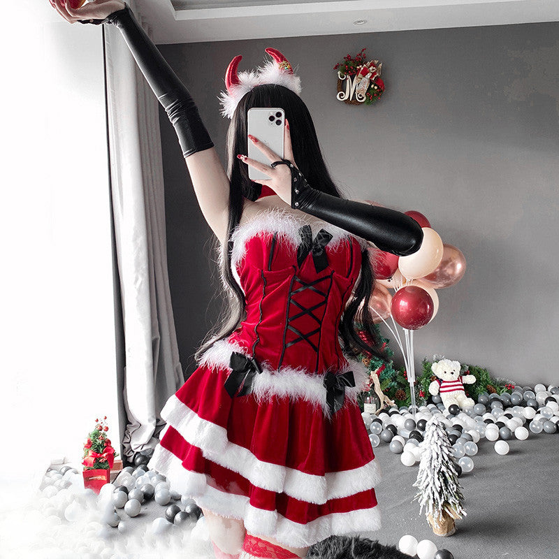 RED CATWOMAN DEVIL CHRISTMAS MAID OUTFIT UB3272
