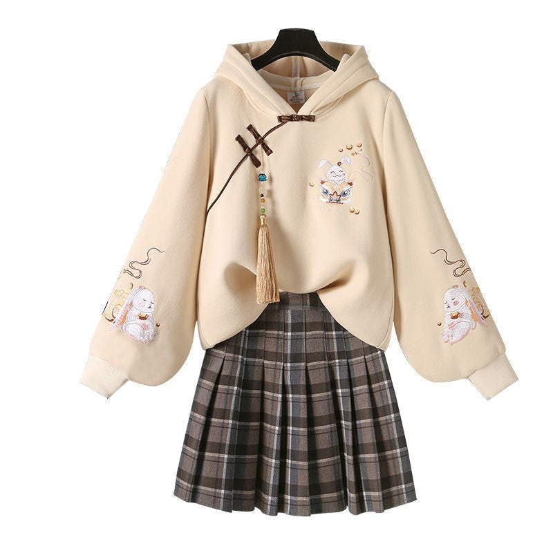 TWO-PIECE CHINESE STYLE COSTUME HOODIE SHORT SKIRT UB3309