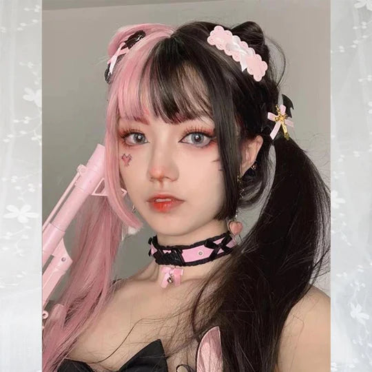 Half Black Half Pink Long Straight Wig   UB96044